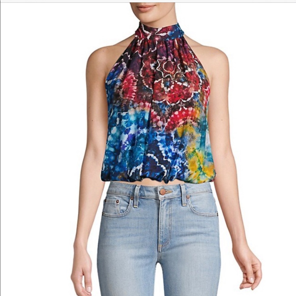 Alice + Olivia Maris Tie-Dye Silk Halter Blouse